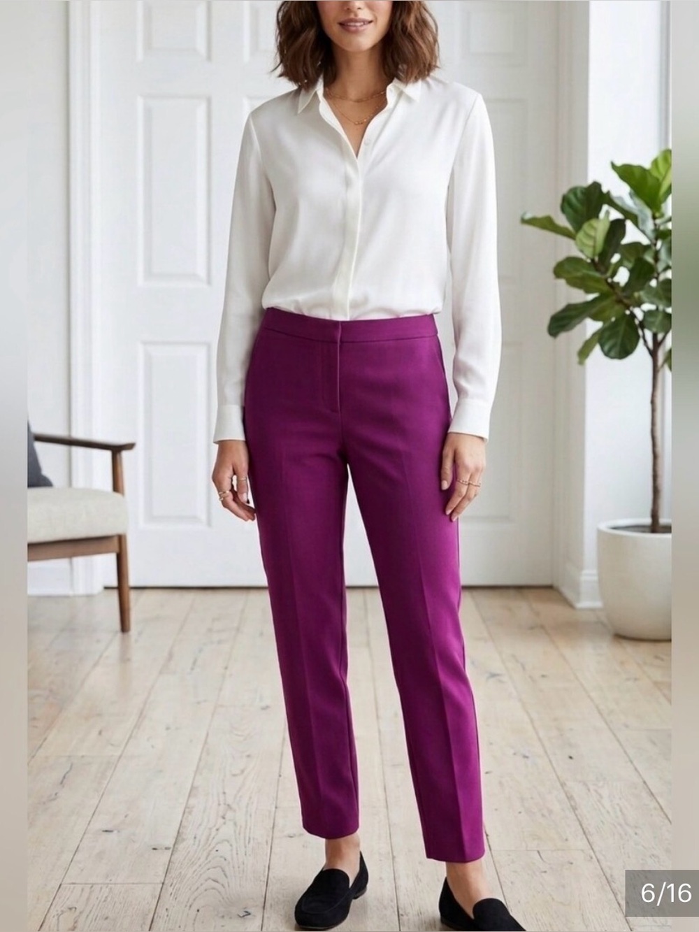 Calvin Klein Magenta Cropped Straight-Leg Pants- Magenta- Slimline